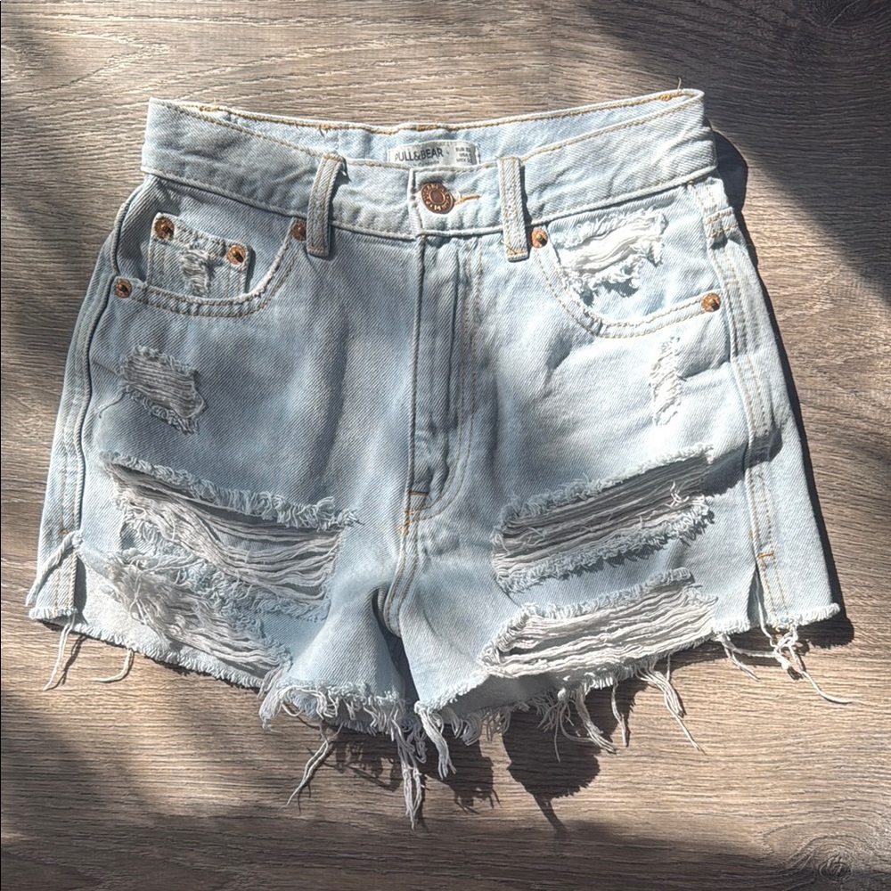 Light Blue Distressed Denim Shorts
